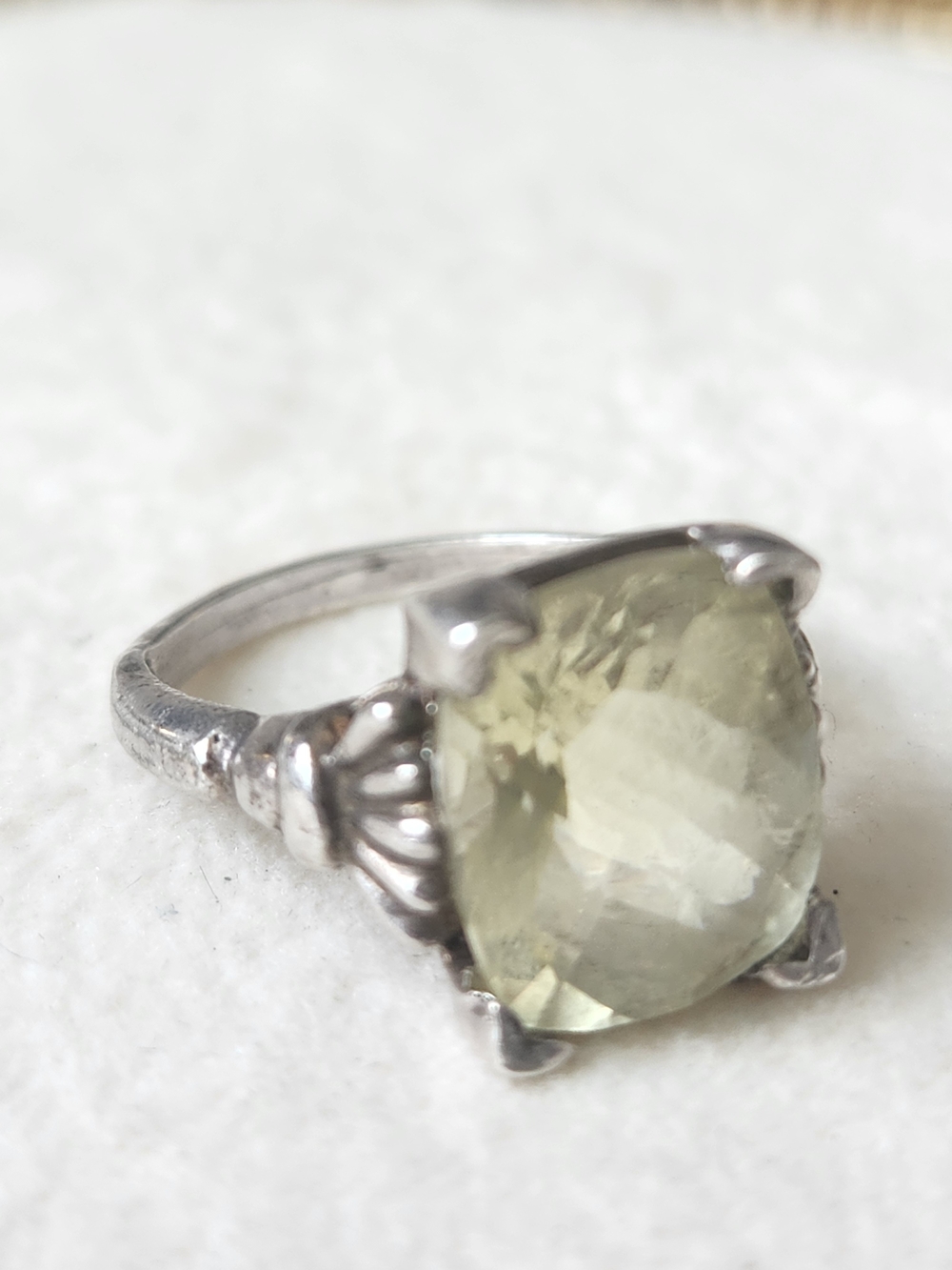 Vintage Artisan 925 Sterling Silver Lemon Citrine Statement Ring 5 Art Deco